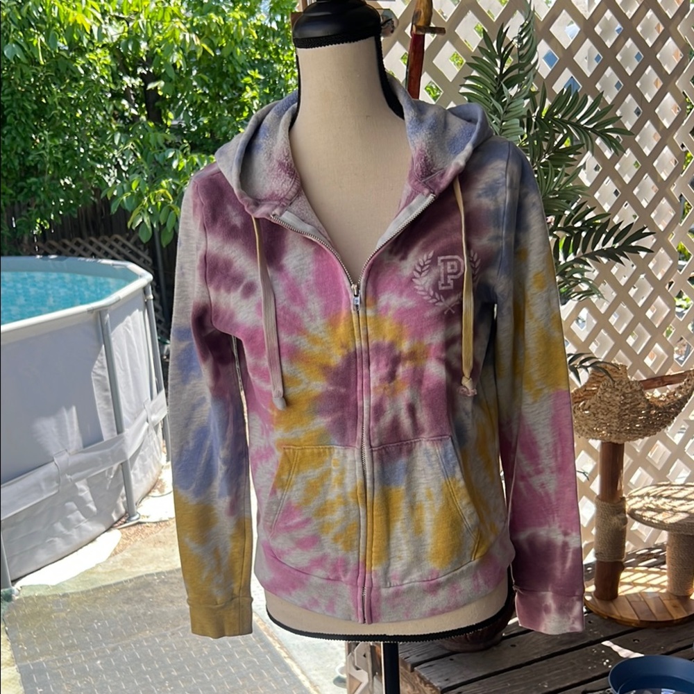 Pink by Victoria’s Secret tie dye zip up hoodie size M
